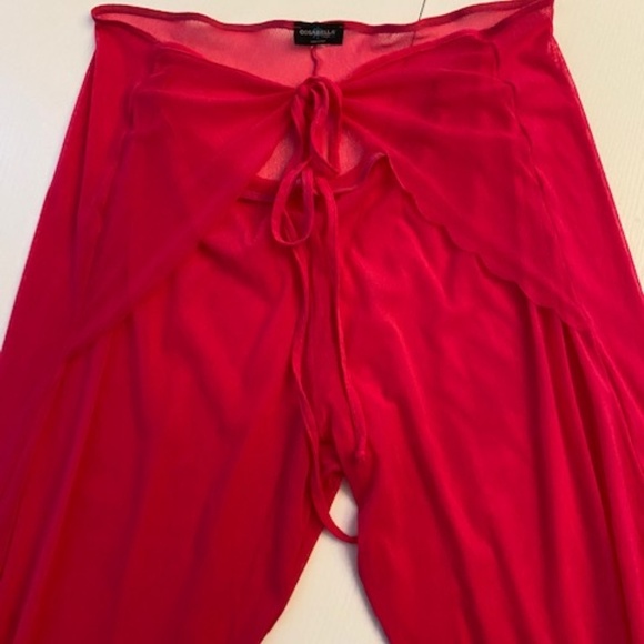 Cosabella Hot Pink Sheer Wide Leg Slit Hem Tie Front Pants, Size L - Picture 6 of 10